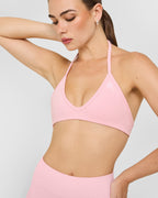 EnhanceLift™ Seamless Minimal Halter Neck Bralette with White Logo | Cherry Blossom Pink