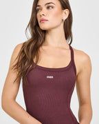 Mellow™ Rib Racer Back Mid Vest with Built in Bra Shelf | Velvet Mocha