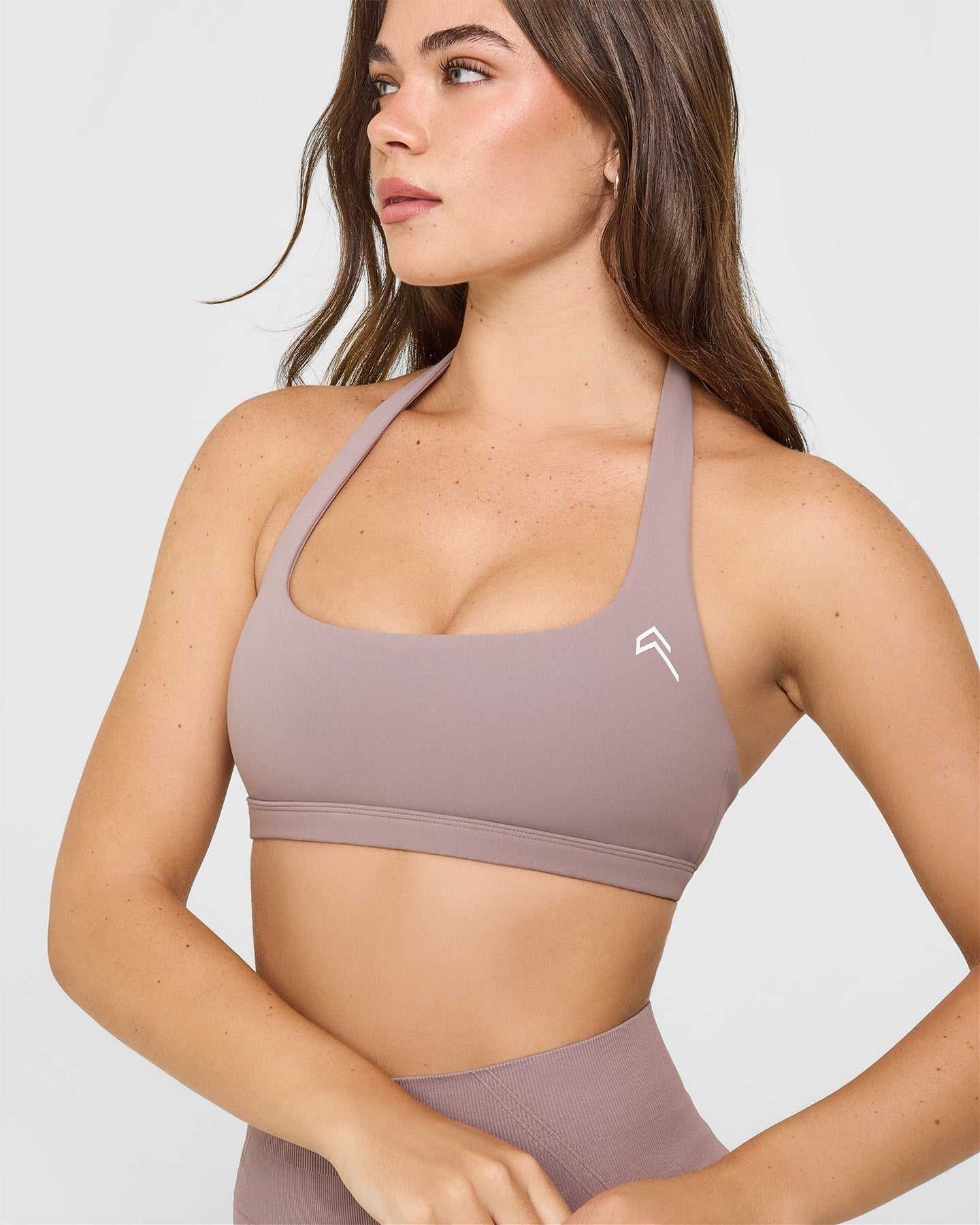 EasyLift™ Halter Bralette with White Logo | Dusty Purple