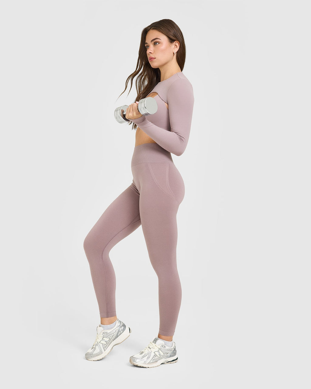 Effortless Seamless Leggings with White Logo | Dusty Purple