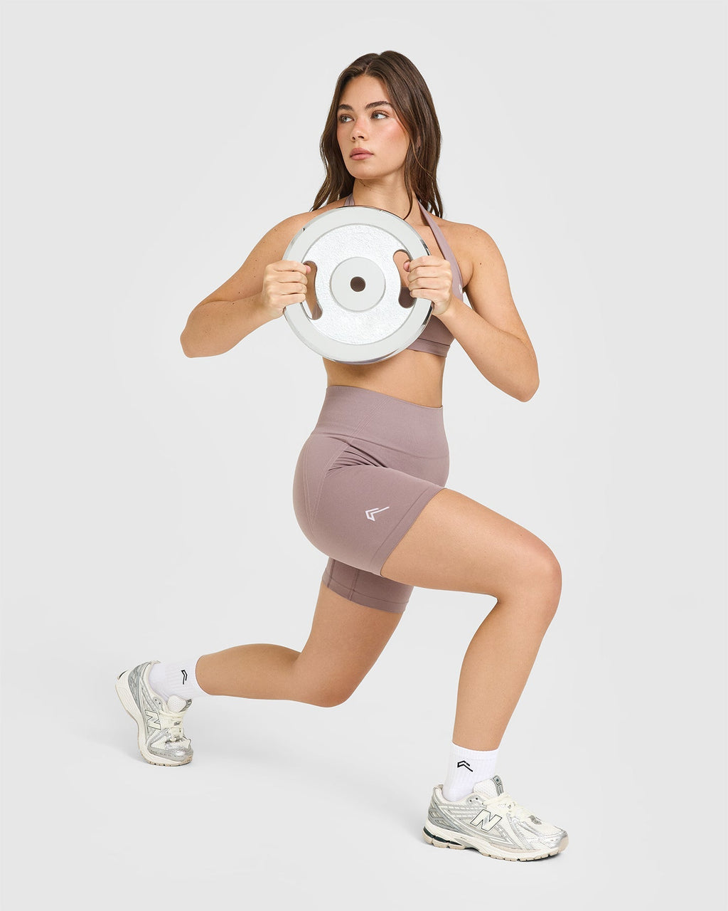 Effortless Seamless Shorts with White Logo | Dusty Purple