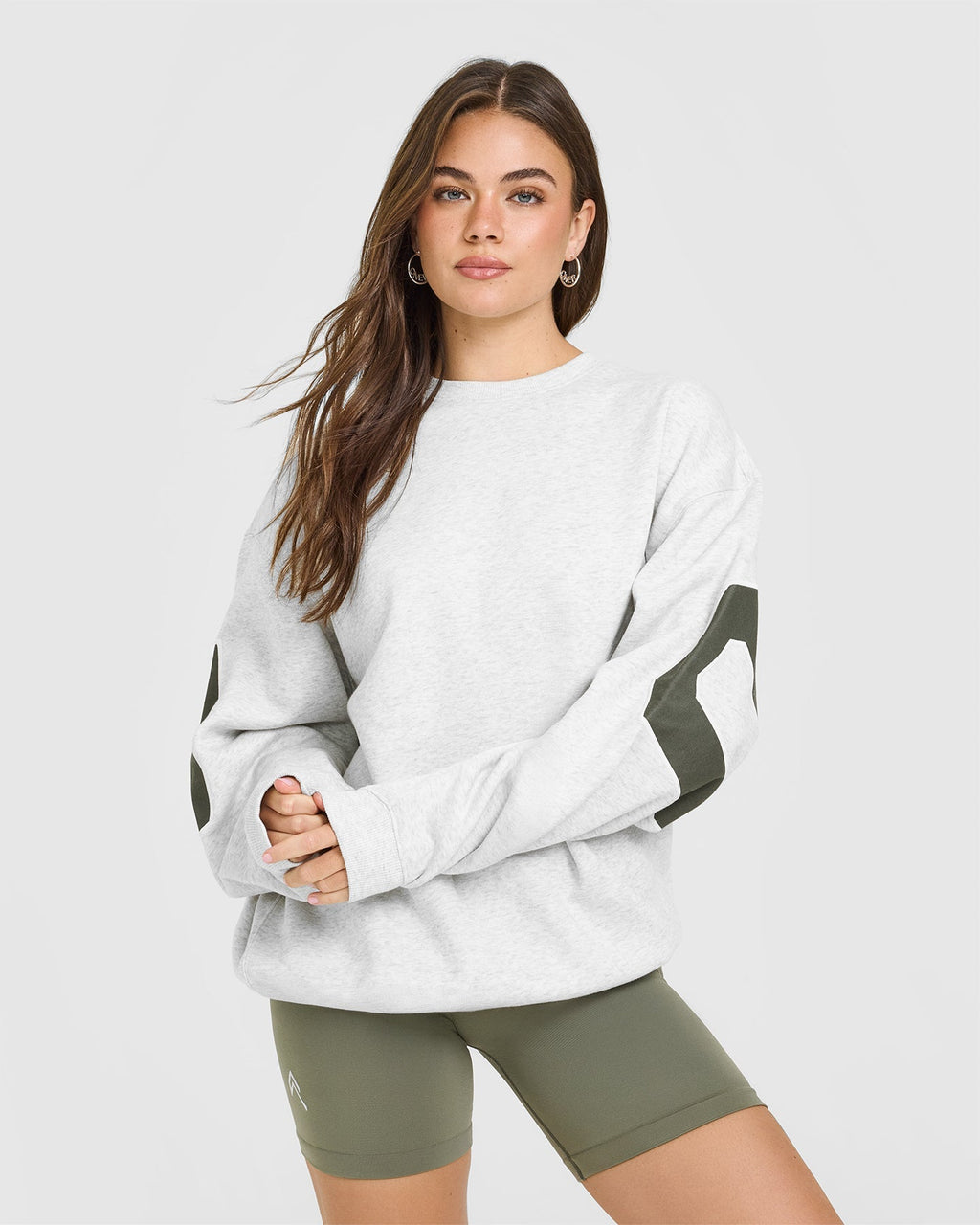 Foundations Oversized Oner Crew Neck Sweatshirt | Light Grey Marl