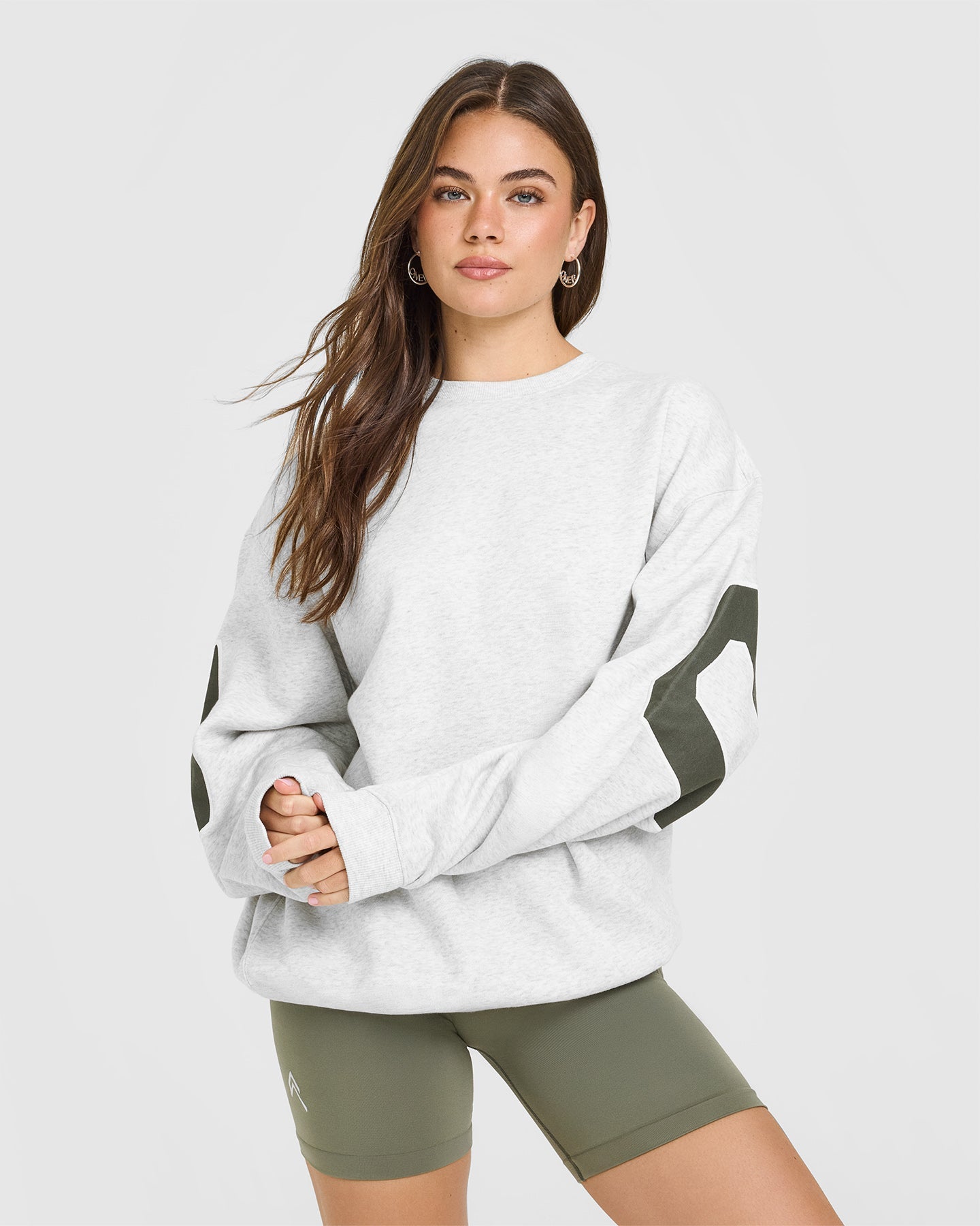 Foundations Oversized Oner Crew Neck Sweatshirt | Light Grey Marl