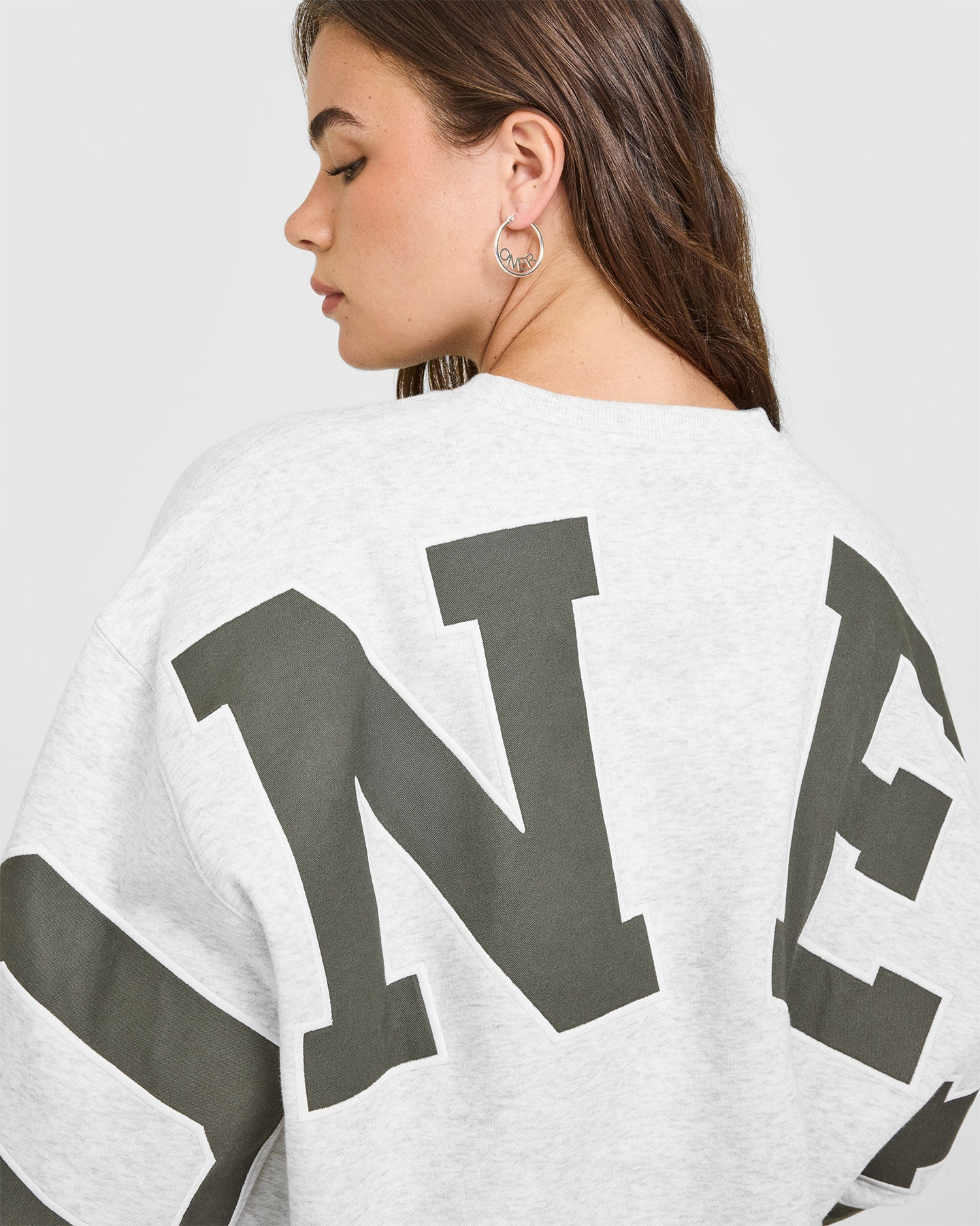 Foundations Oversized Oner Crew Neck Sweatshirt | Light Grey Marl