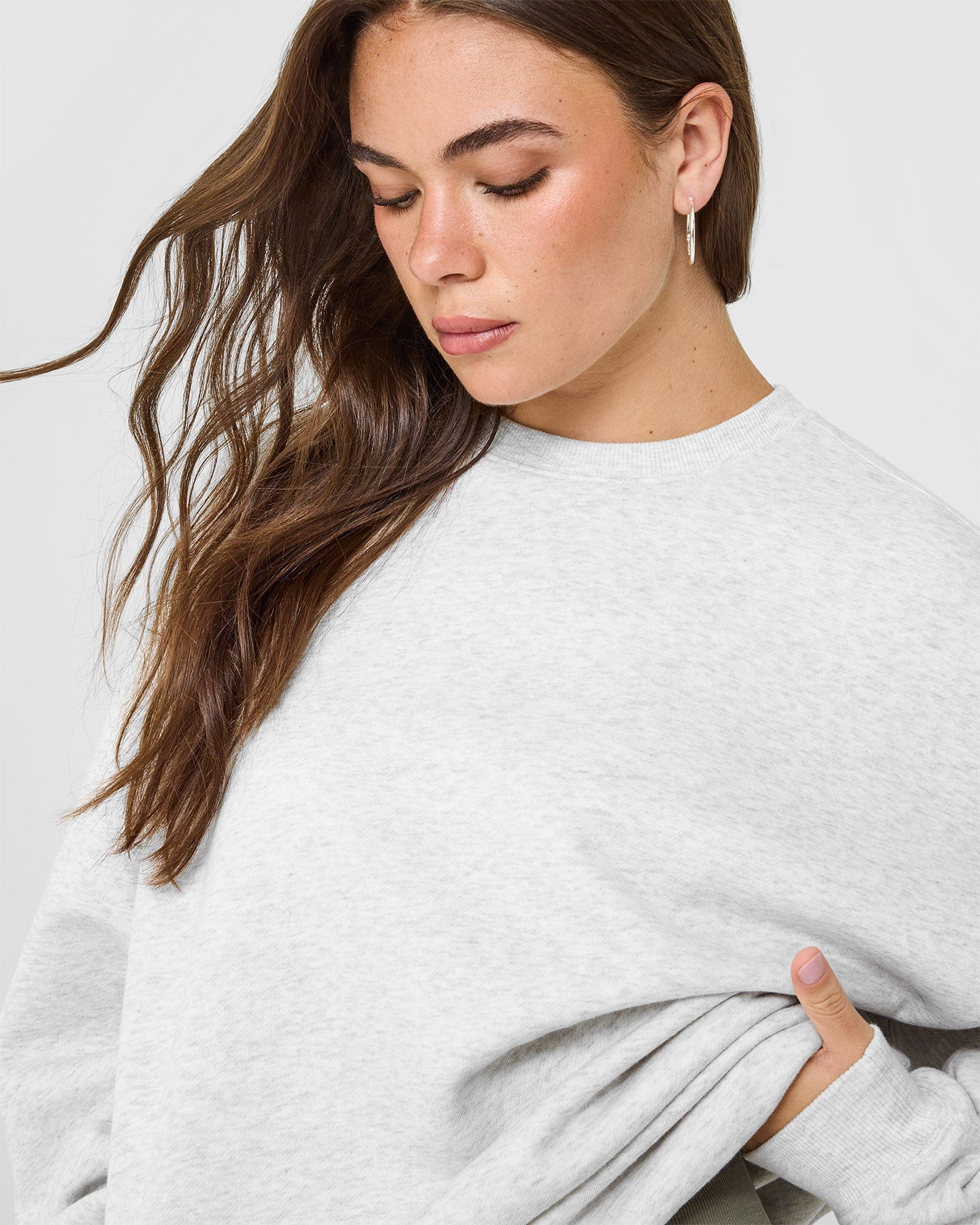 Foundations Oversized Oner Crew Neck Sweatshirt | Light Grey Marl