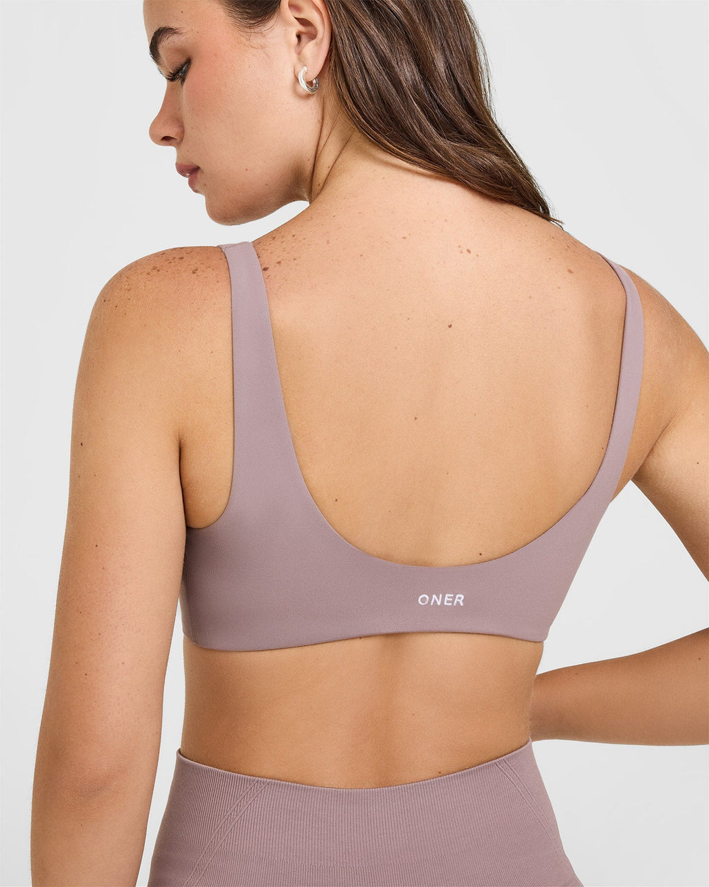 SoftMotion™ Scoop Back Bralette with White Logo | Dusty Purple