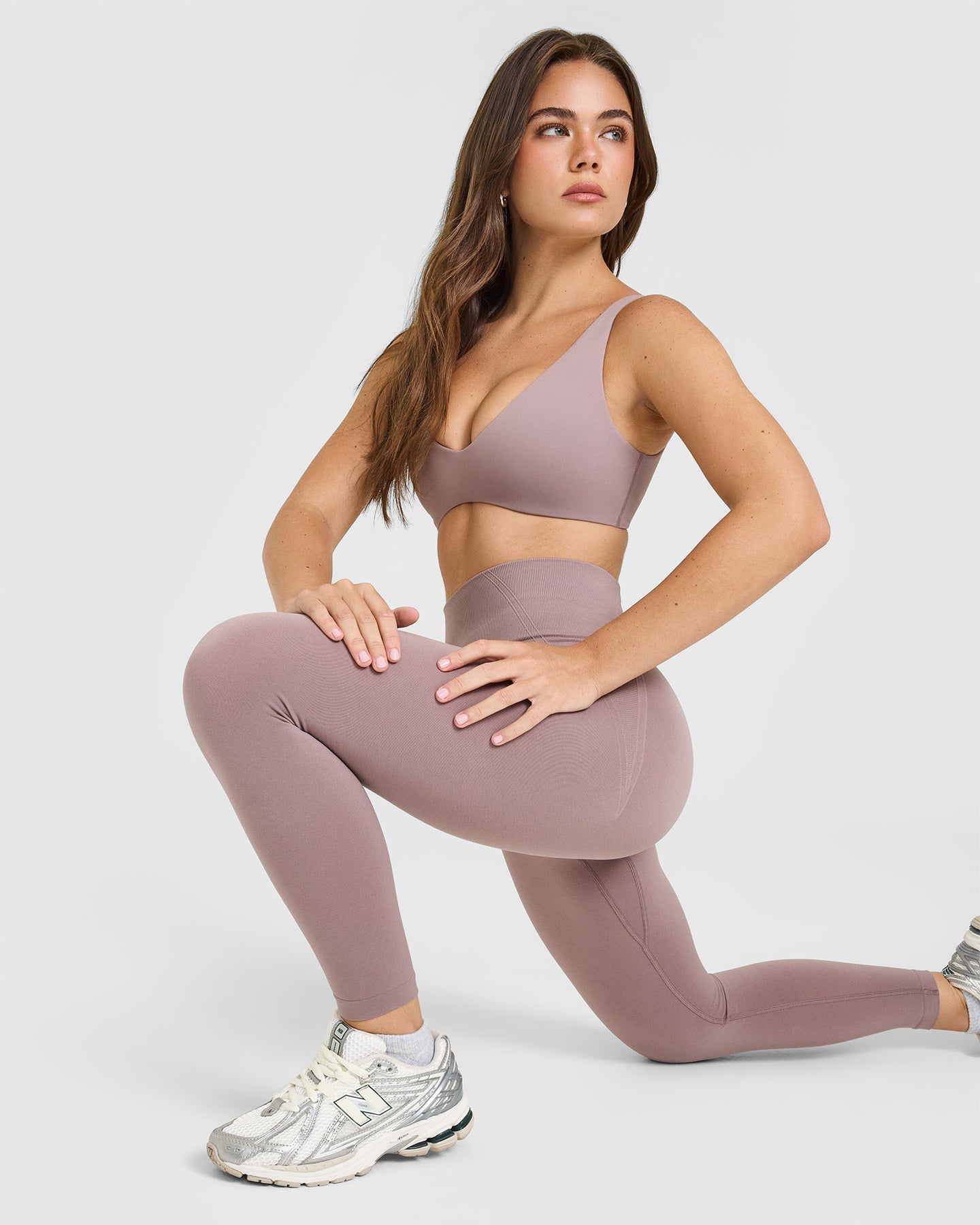 SoftMotion™ Scoop Back Bralette with White Logo | Dusty Purple