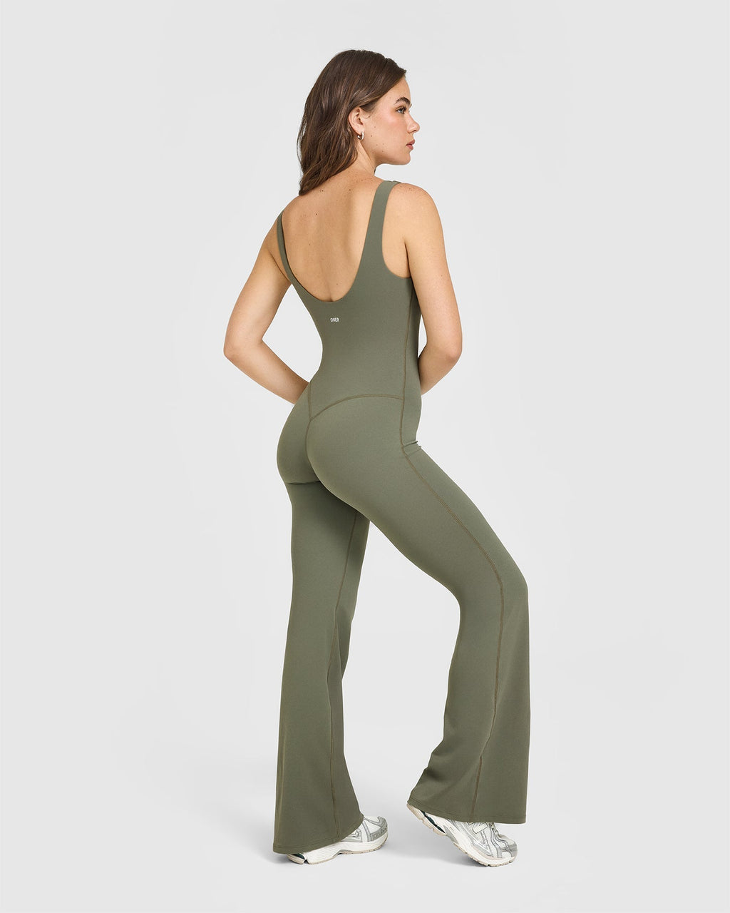 SoftMotion™ Scoop Back Flared All In One Long with White Logo | Alpine Green