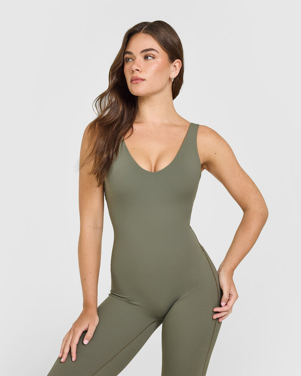 SoftMotion™ Scoop Back Flared All In One Long with White Logo | Alpine Green