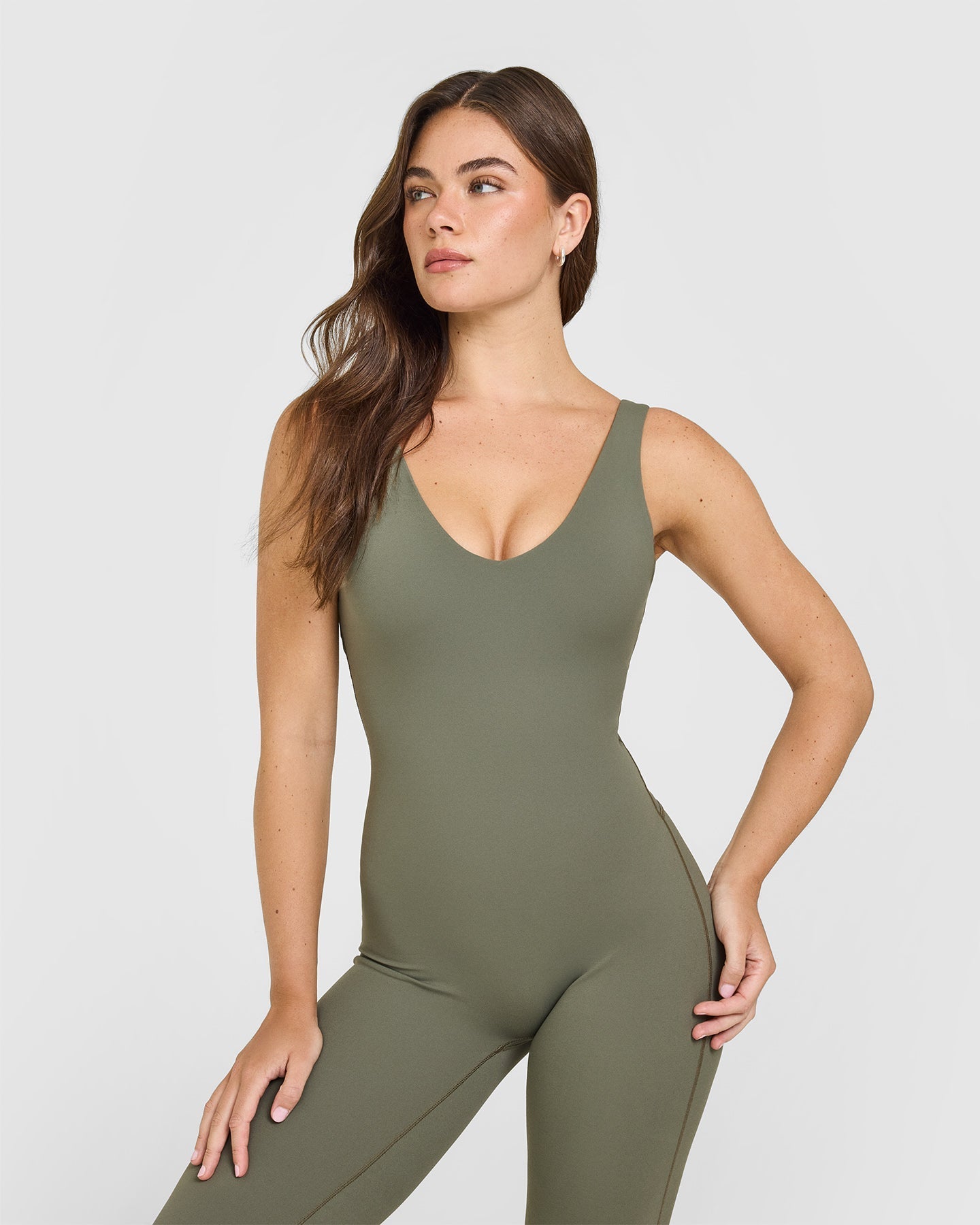 SoftMotion™ Scoop Back Flared All In One Long with White Logo | Alpine Green