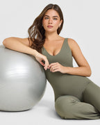 SoftMotion™ Scoop Back Flared All In One Long with White Logo | Alpine Green