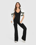 SoftMotion™ Scoop Back Flared All In One Long with White Logo | Black