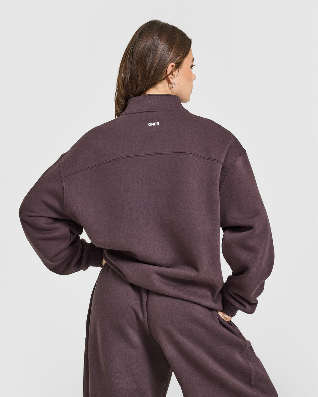 Foundations Oversized 1/4 Zip Sweatshirt | Umber Brown