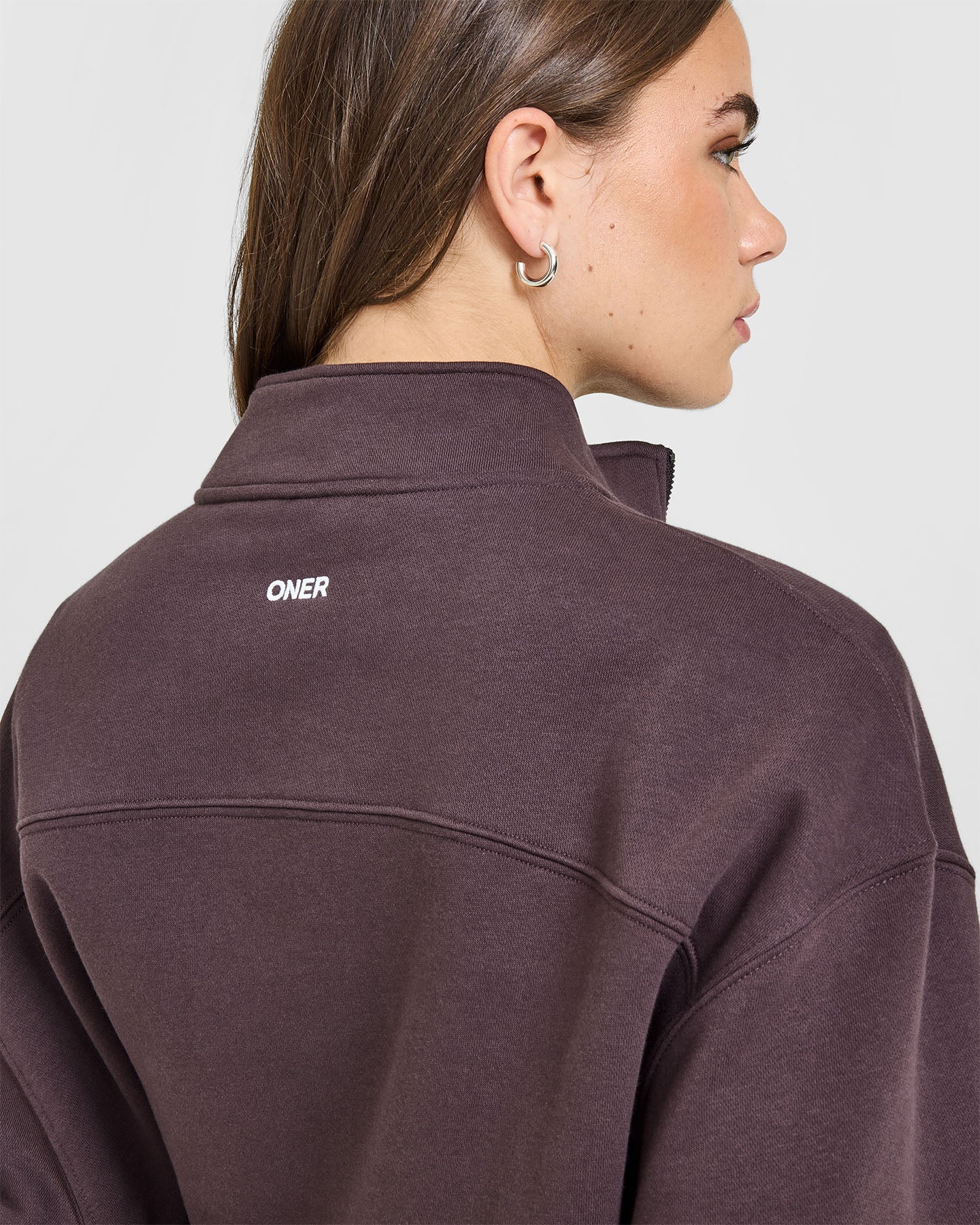 Foundations Oversized 1/4 Zip Sweatshirt | Umber Brown