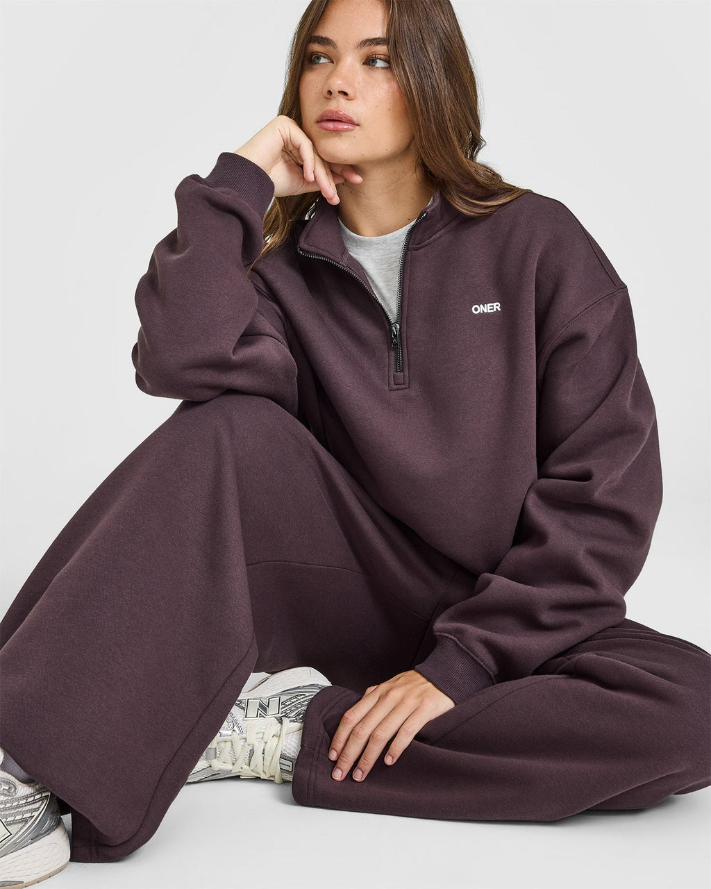Foundations Oversized 1/4 Zip Sweatshirt | Umber Brown