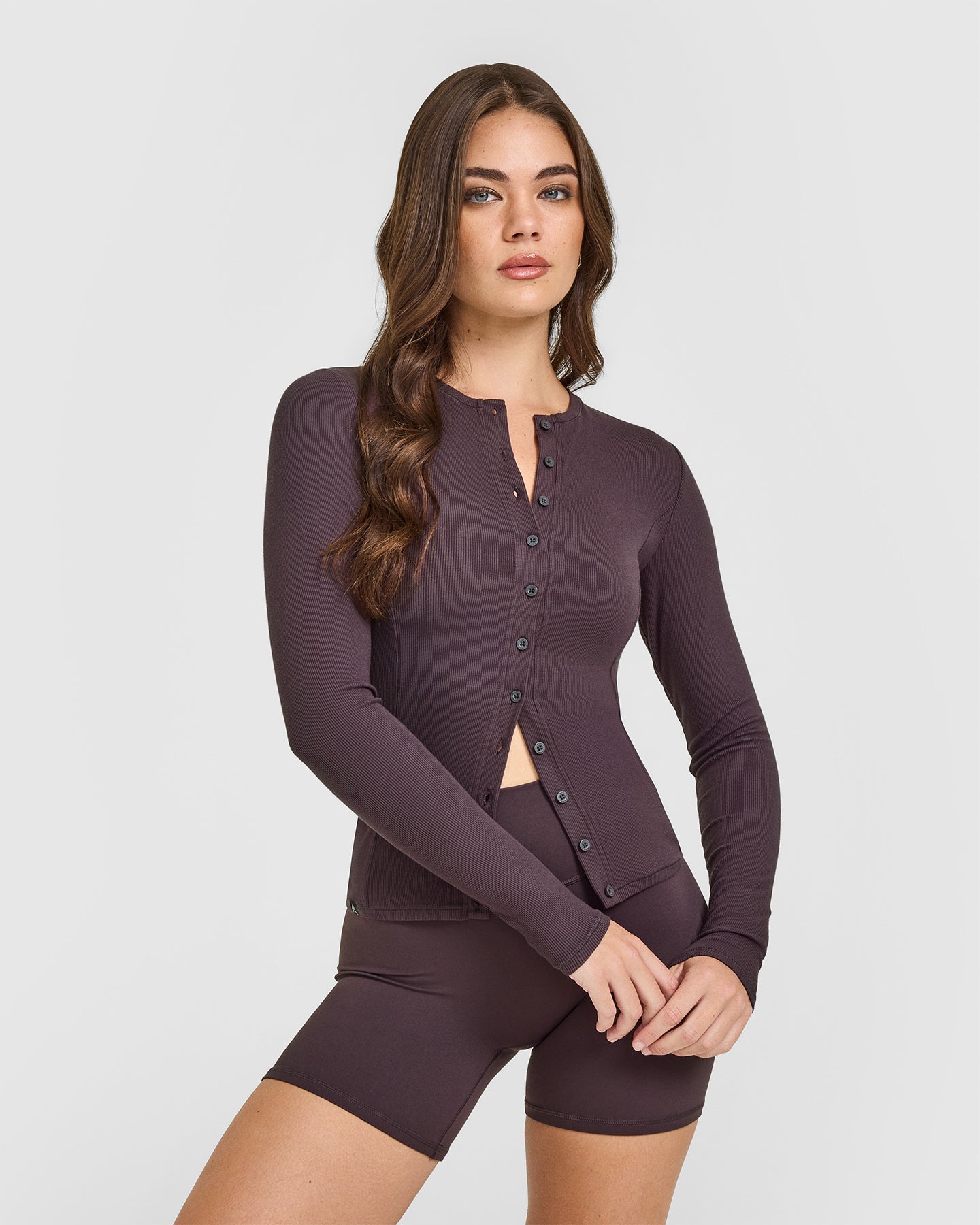 Mellow™ Rib Long Sleeve Cardigan | Umber Brown