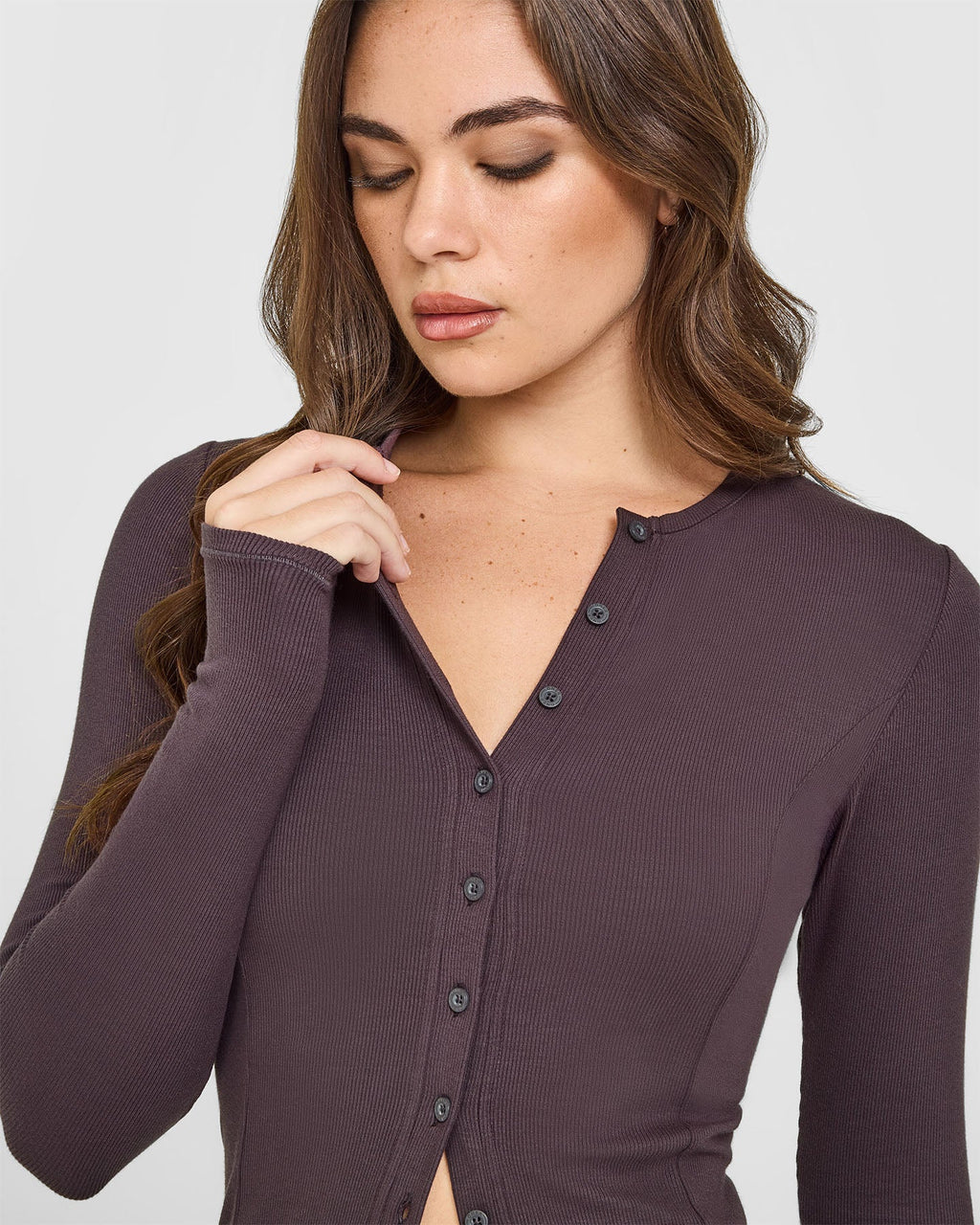 Mellow™ Rib Long Sleeve Cardigan | Umber Brown