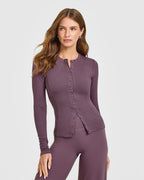 Mellow™ Rib Long Sleeve Cardigan | Vintage Purple