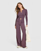 Mellow™ Rib Long Sleeve Cardigan | Vintage Purple