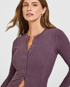 Mellow™ Rib Long Sleeve Cardigan | Vintage Purple