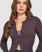 Mellow™ Rib Mid Long Sleeve Cardigan | Umber Brown