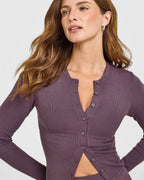 Mellow™ Rib Mid Long Sleeve Cardigan | Vintage Purple