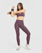 SoftMotion™ High Waisted Leggings with White Logo | Vintage Purple