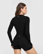 SoftMotion™ Long Sleeve Mid Top with White Logo | Black