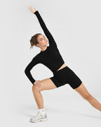 SoftMotion™ Long Sleeve Mid Top with White Logo | Black