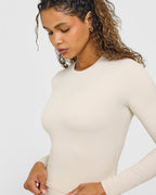 SoftMotion™ Long Sleeve Mid Top with White Logo | Sand