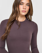 SoftMotion™ Long Sleeve Top with White Logo | Dark Umber Brown
