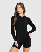 SoftMotion™ Long Sleeve Top with White Logo | Black