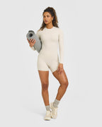 SoftMotion™ Long Sleeve Top with White Logo | Sand