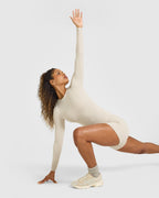 SoftMotion™ Long Sleeve Top with White Logo | Sand