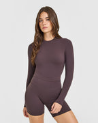 SoftMotion™ Long Sleeve Mid Top with White Logo | Dark Umber Brown