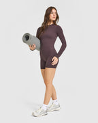 SoftMotion™ Long Sleeve Mid Top with White Logo | Dark Umber Brown