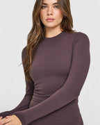 SoftMotion™ Long Sleeve Mid Top with White Logo | Dark Umber Brown