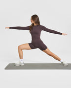 SoftMotion™ Long Sleeve Mid Top with White Logo | Dark Umber Brown