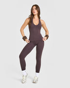 SoftMotion™ Halter Neck Vest with Built in Bra Shelf with White Logo | Dark Umber Brown