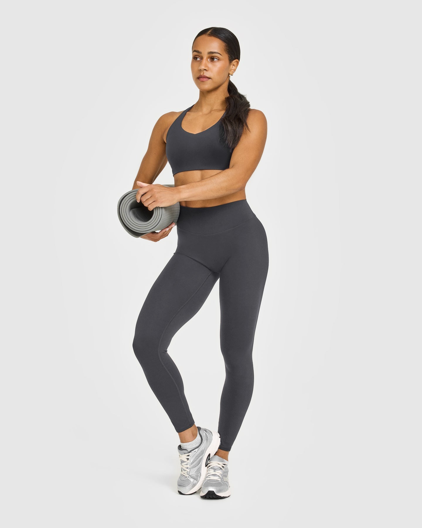 SoftMotion™ High Waisted Leggings with White Logo | Coal