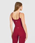 SoftMotion™ Strappy Mid Vest with Built in Bra Shelf with White Logo | Ruby Red