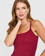 SoftMotion™ Strappy Mid Vest with Built in Bra Shelf with White Logo | Ruby Red