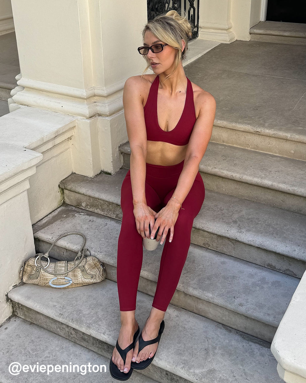 SoftMotion™ Minimal Halter Neck Bralette with White Logo | Ruby Red