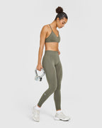 EnhanceLift™ Seamless Leggings with White Logo | Alpine Green