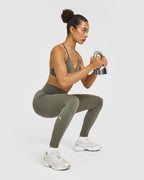 EnhanceLift™ Seamless Leggings with White Logo | Alpine Green