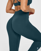 EnhanceLift™ Seamless Leggings with White Logo | Washed Oil Blue