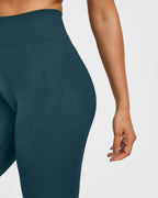 EnhanceLift™ Seamless Leggings with White Logo | Washed Oil Blue