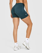 EnhanceLift™ Seamless Shorts with White Logo | Washed Oil Blue