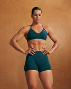 EnhanceLift™ Seamless Shorts with White Logo | Washed Oil Blue