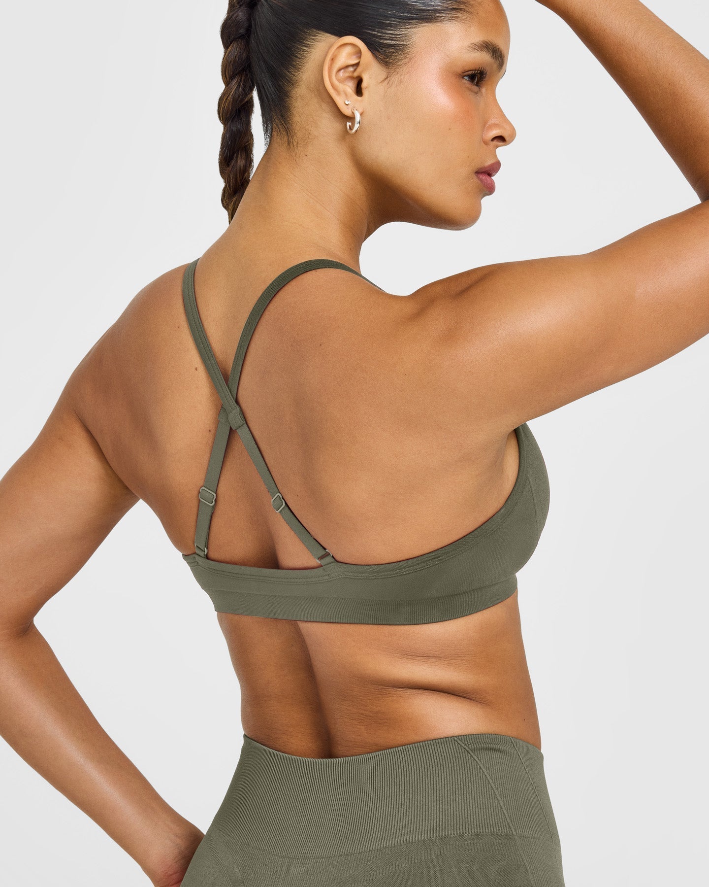EnhanceLift™ Seamless Strappy Sports Bra with White Logo | Alpine Green